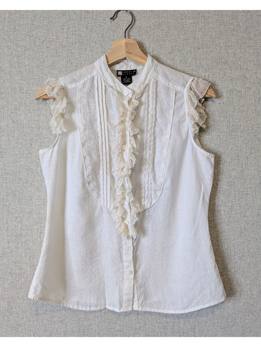 Vintage 90s 100% linen ruffle pintuck romantic blouse